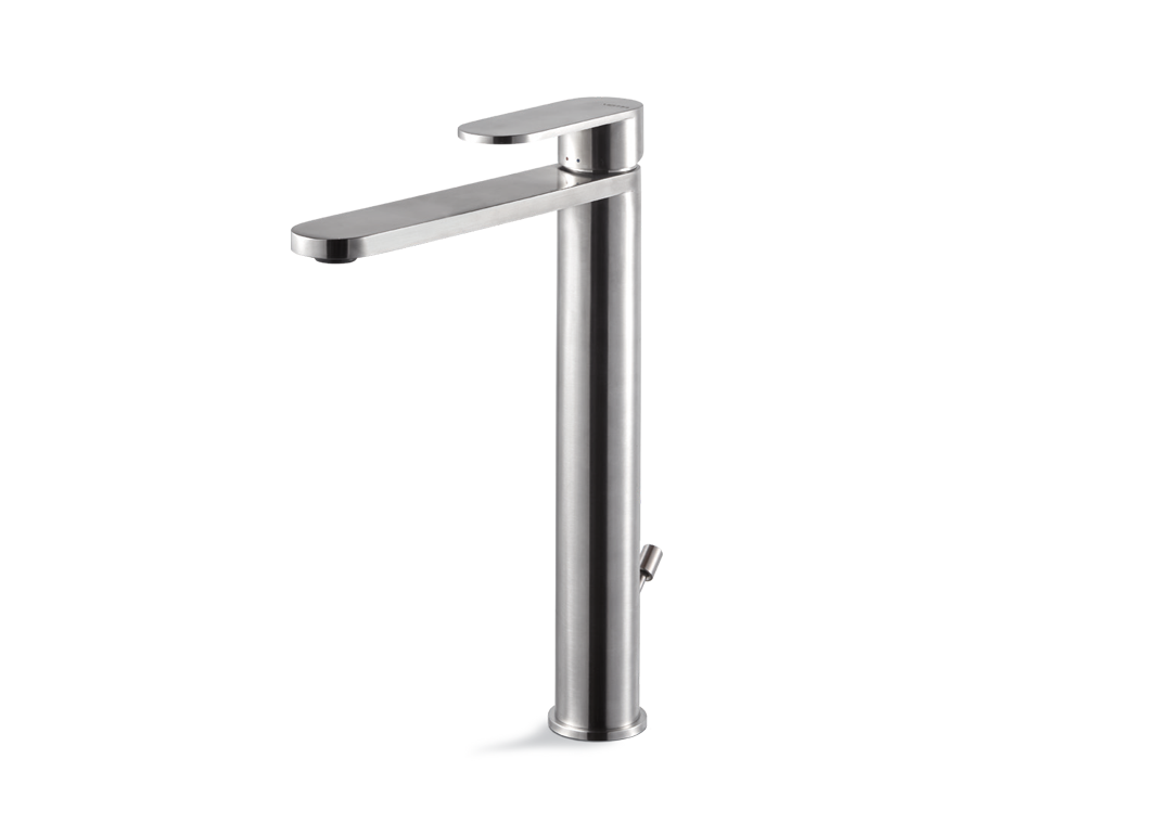 Miscelatore lavabo alto con scarico acciaio inox Vema AYAS STEEL V28020 Satinato
