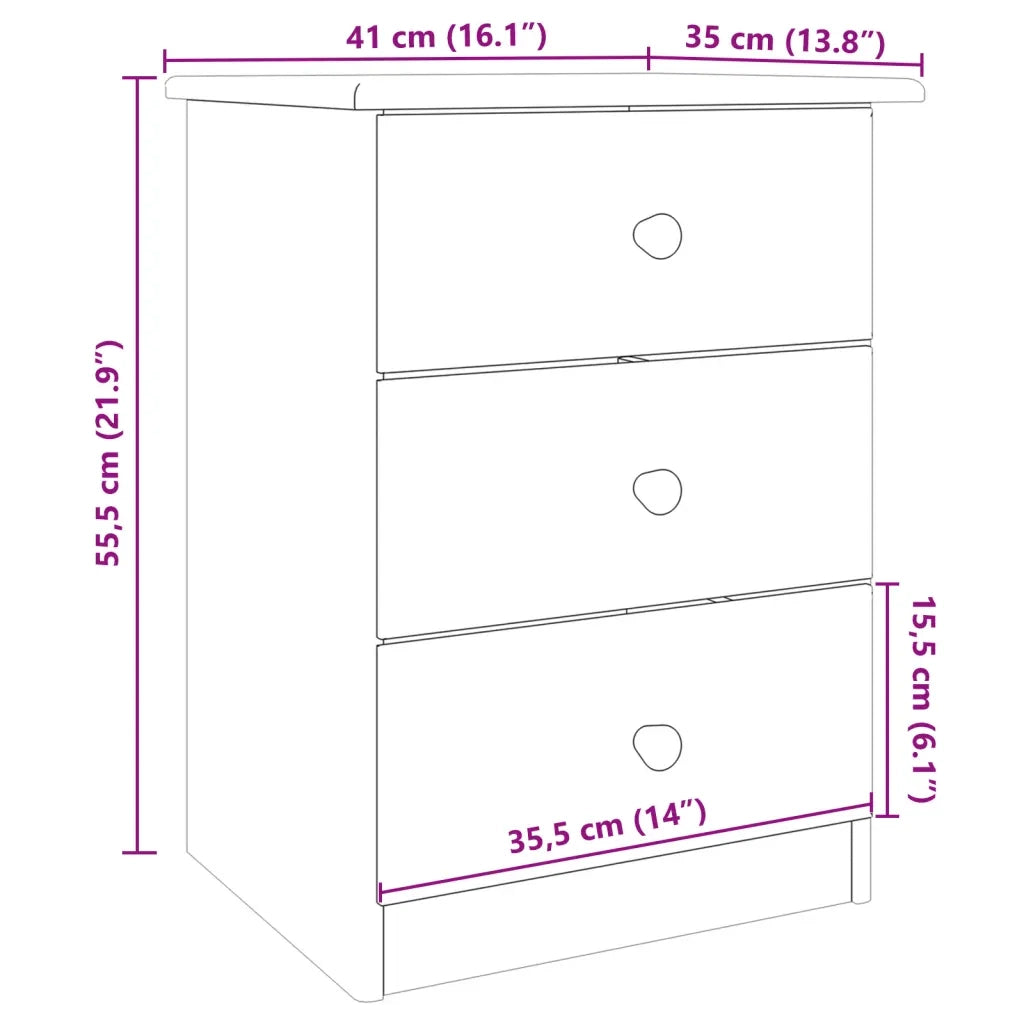 Comodino ALTA Bianco 41x35x55,5 cm in Legno Massello di Pino 353918