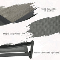 Set Tavolo e 6 Sedie Impilabili da Giardino in Tessuto a Rete e Tavolo Effetto Legno Grigio