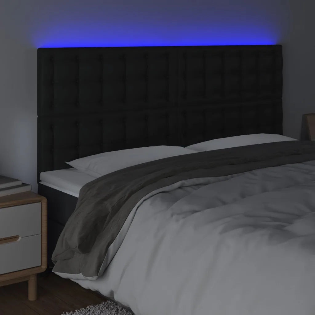 Testiera a LED Nera 180x5x118/128 cm in Similpelle 3122526