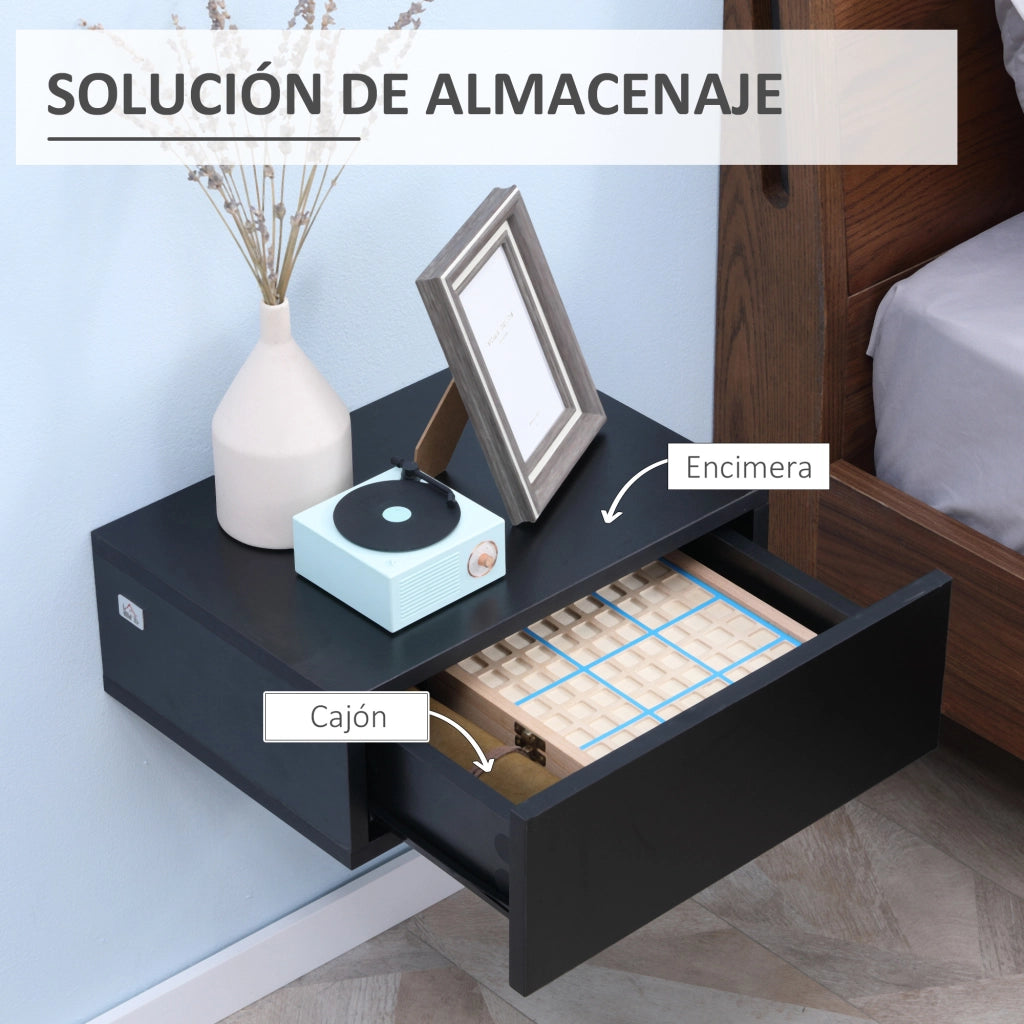 Set di 2 Tavolini da Notte a Parete con Cassetto Moderno ¨C zephmum ¨C 40x30x15 cm Nero