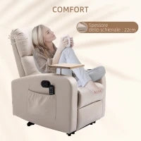 Poltrona Massaggiante e Reclinabile con Poggiapiedi e Telecomando, in Microfibra, 77x93x105 cm, Beige