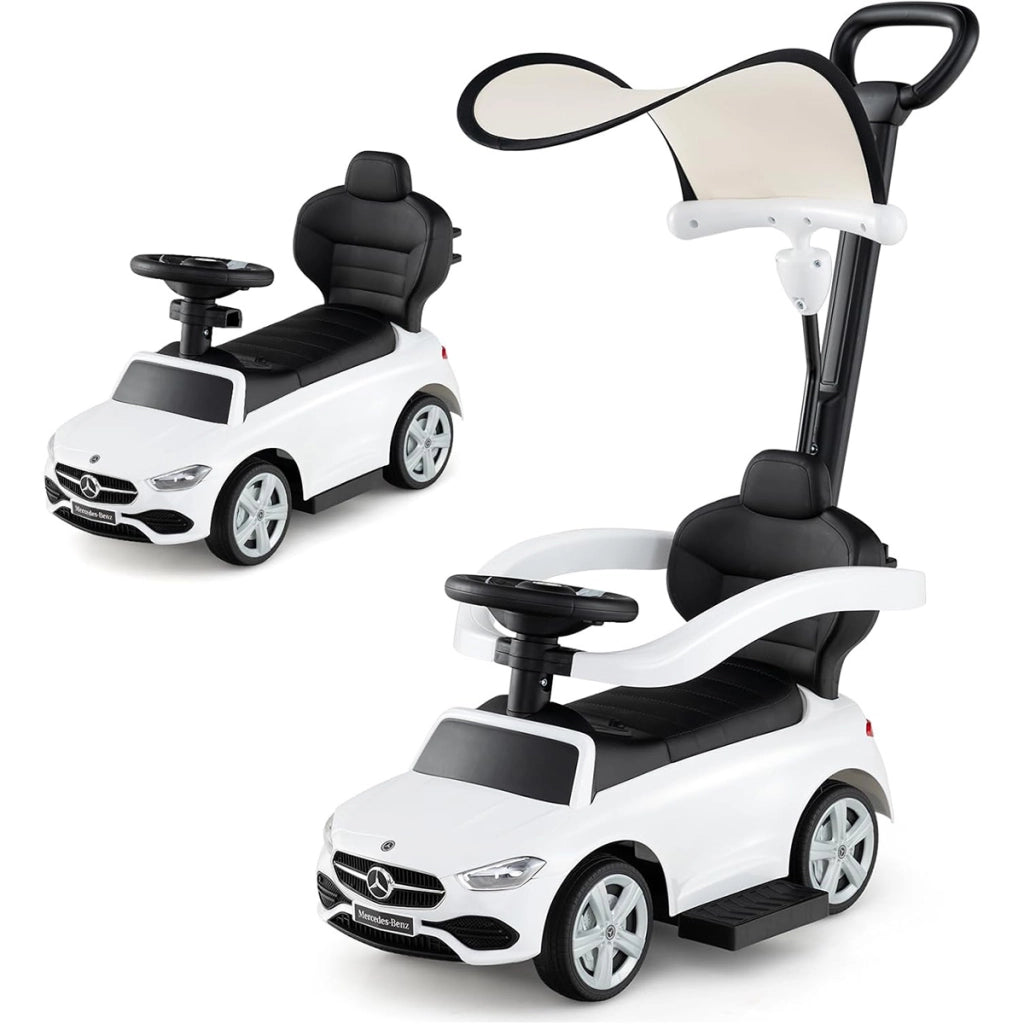 Auto a spinta 3 in 1 mercedes-benz ufficiale con schienale regolabile, Macchina cavalcabile Bianco-Macchinine giocattoli