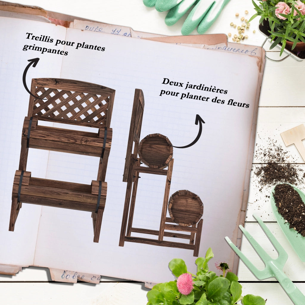 Jardiniere da balcone con griglia 2 livelli ¨C Zephmum ¨C 42x49x80 marrone