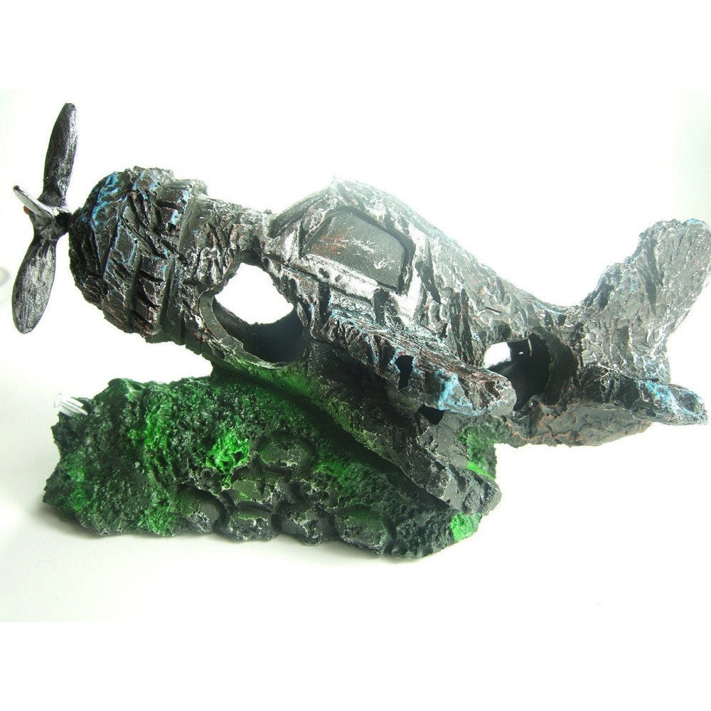 Trade Shop - Decorazione Per Acquario Rottame Aereo Con Elica Resina Pesci Acqua Ornamento -