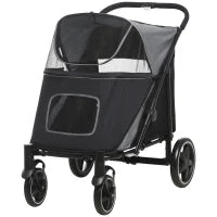 Passeggino per Cani Pieghevole con Ingressi a Cerniera e Finestre a Rete, 112x65x100 cm, Grigio Scuro e Nero