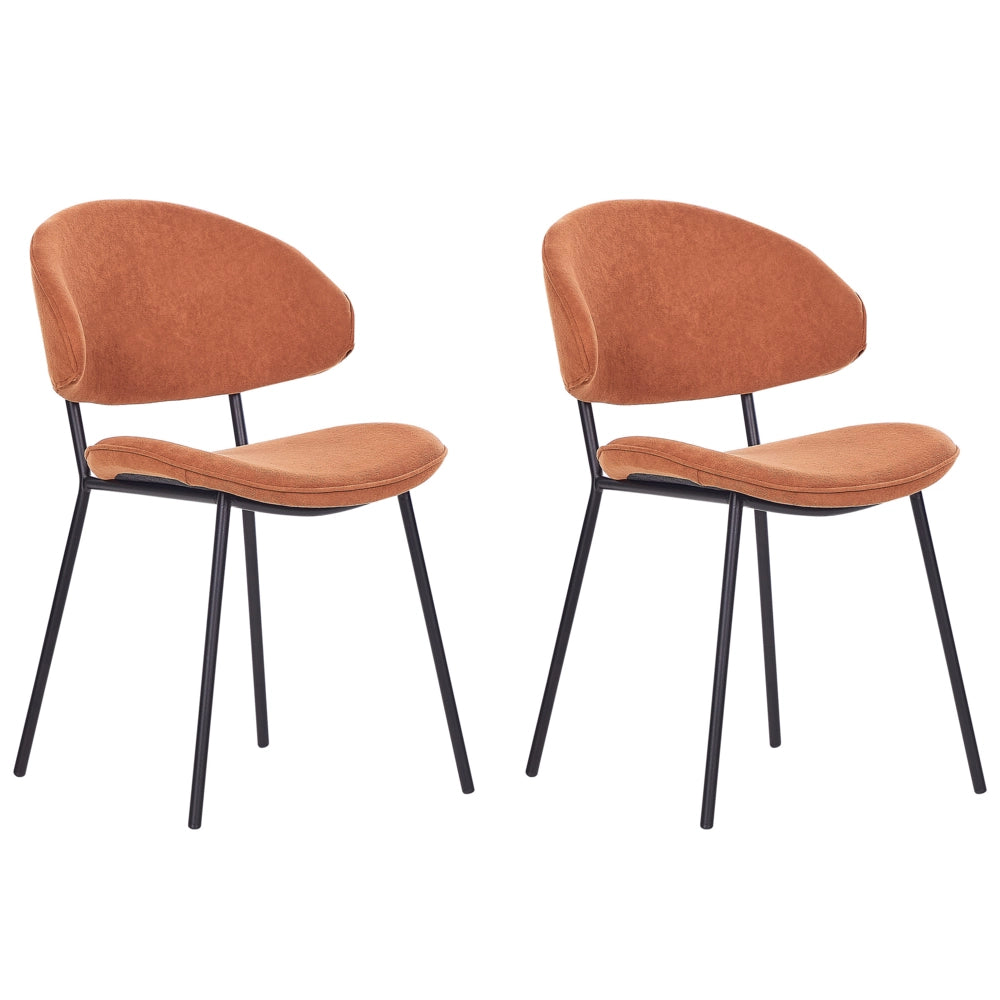 Set di 2 sedie da pranzo con sedile imbottito in tessuto arancione senza braccioli schienale curvo stile moderno