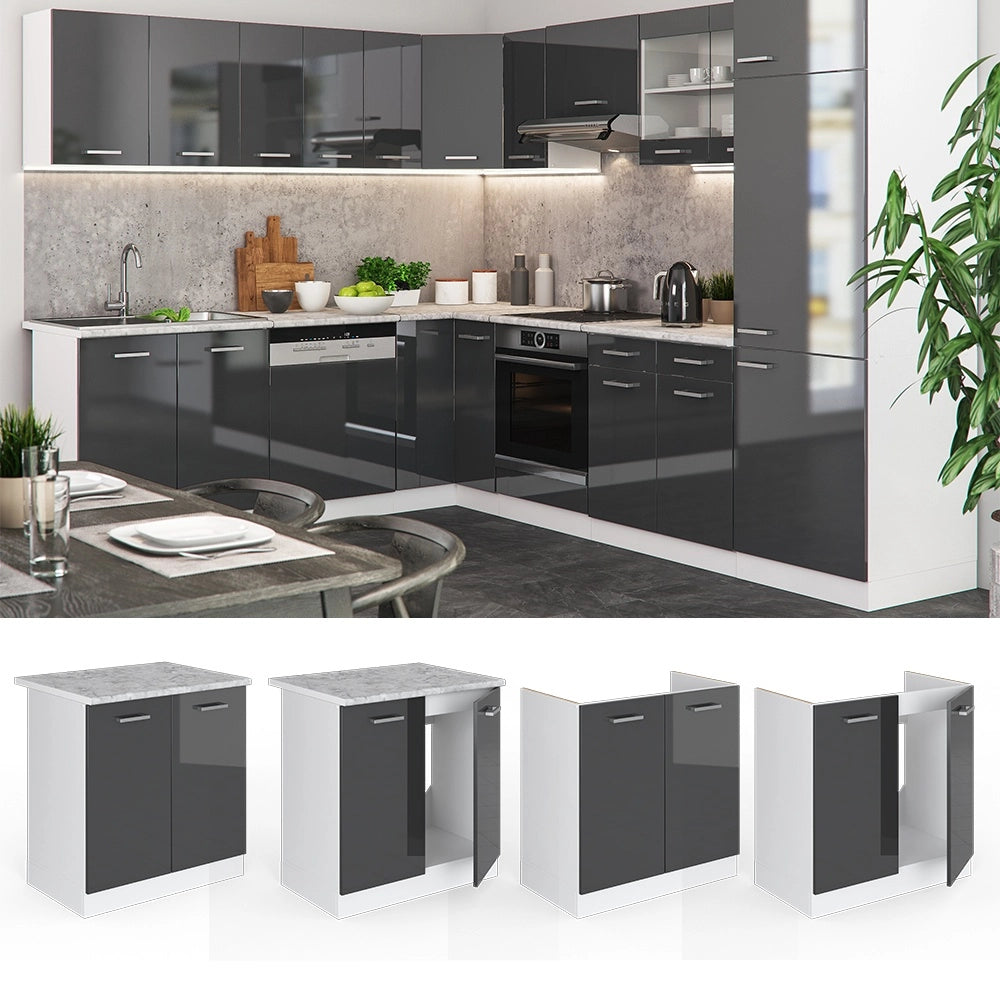 Mobile lavello cucina R-Line Antracite lucido/Bianco 80 cm senza piano di lavoro Vicco