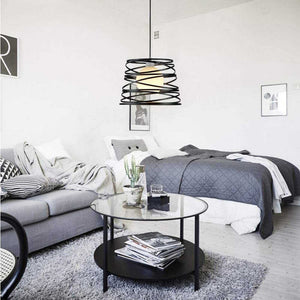 Lampadario moderno sospensione fasce intrecciate ferro opaco attacco E27 max 1x60W lunghezza filo 100cm 230V NERO