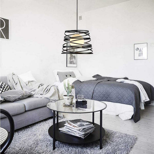 Lampadario moderno sospensione fasce intrecciate ferro opaco attacco E27 max 1x60W lunghezza filo 100cm 230V NERO