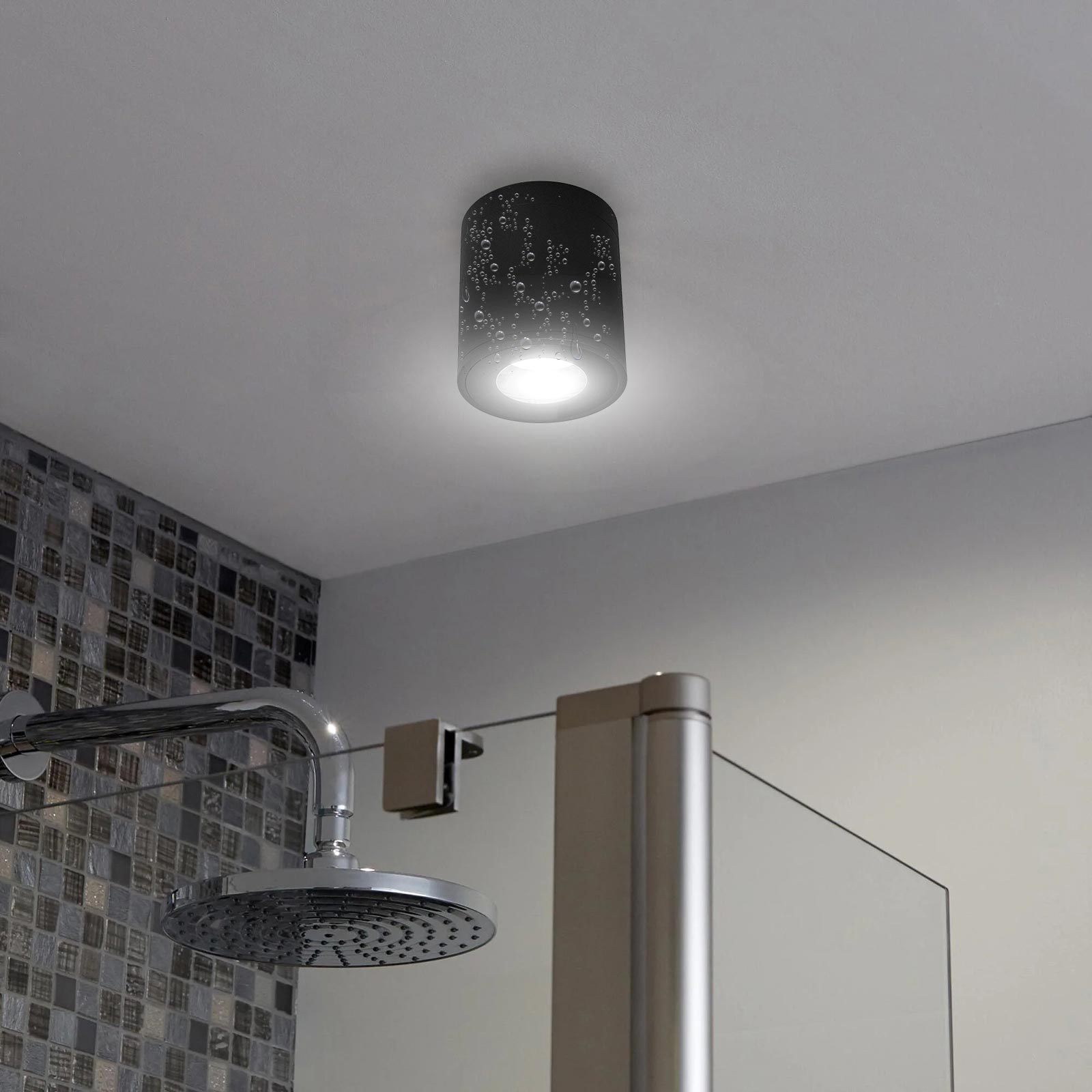 Plafoniera faretto TONDO lampada soffitto LED GU10 luce sensoriale bagno IP65 230V COLORE NERO SENZA LAMPADA