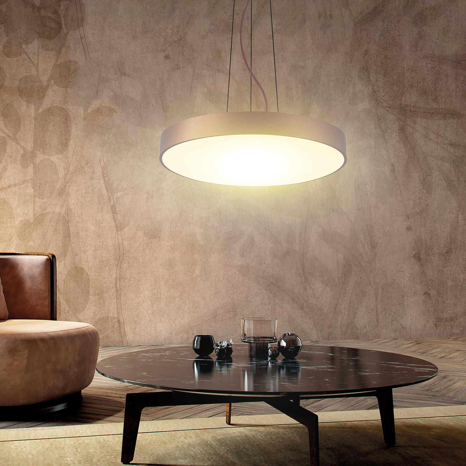 Lampadario pendente cerchio 80cm LED 95W MENKAR 800 lampada UP DOWN sospensione 2 temperature 230V COLORE MARRONE