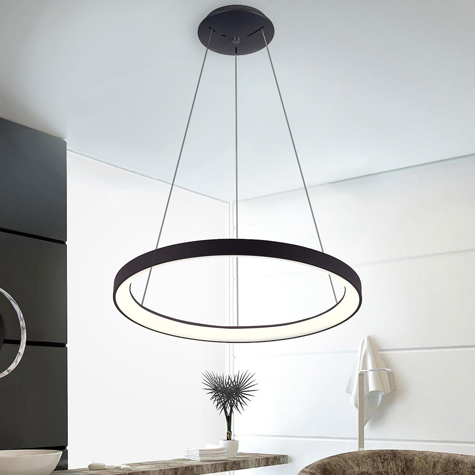 MEROPE 400 lampadario pendente LED 30W CCT dimmerabile lampada sospensione circolare 38m luce cucina tavolo bar ristorante 230V NERO