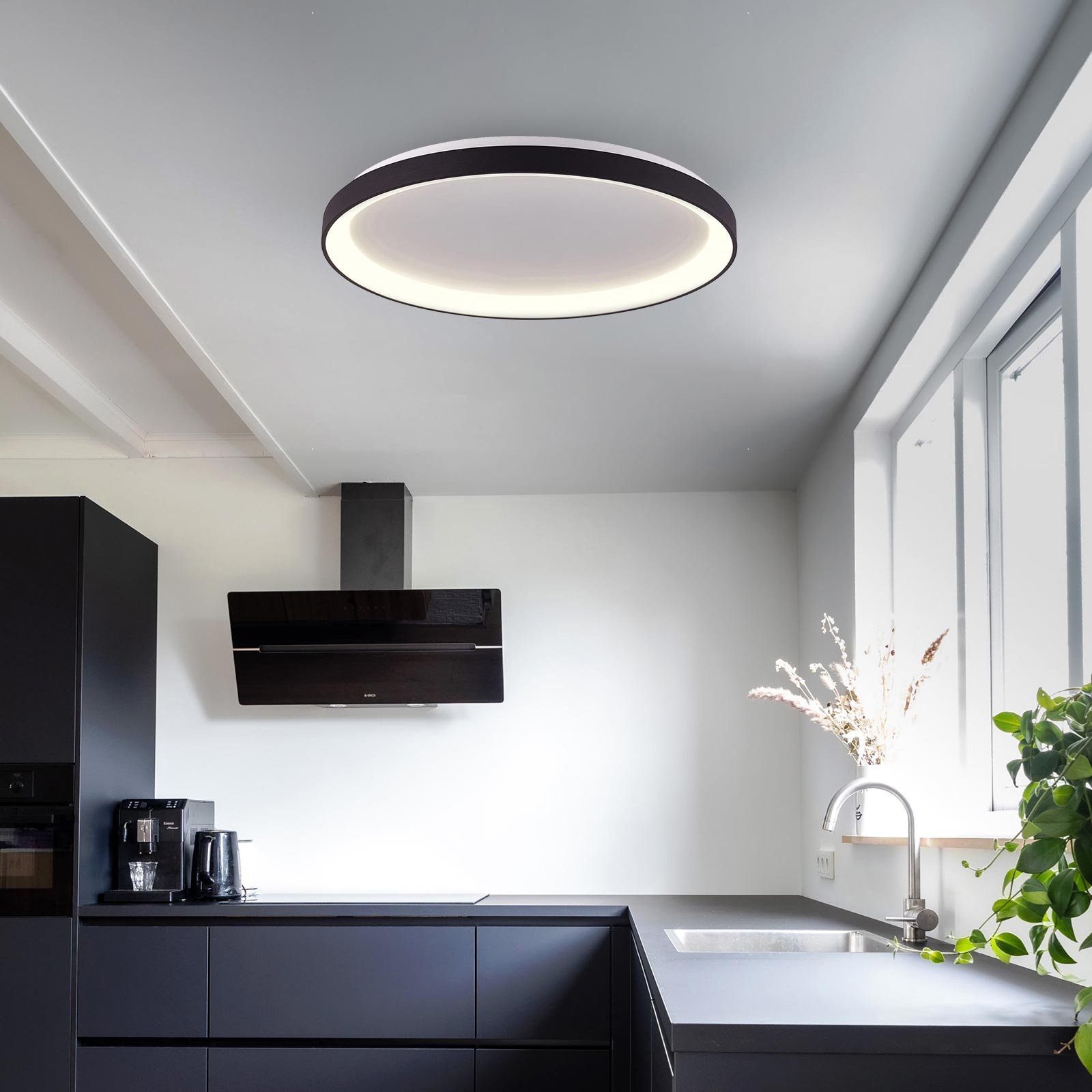 Merope 400 plafoniera tonda LED CCT 30W 3000K 4000K lampada luce soffitto parete ufficio studio 230V 38cm COLORE NERO