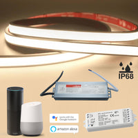 Striscia LED KIT SMART tenuta stagna IP68 Linear COB flessibile Neon Flex dimmerabile 24V WiFi Alexa sauna doccia 2700K