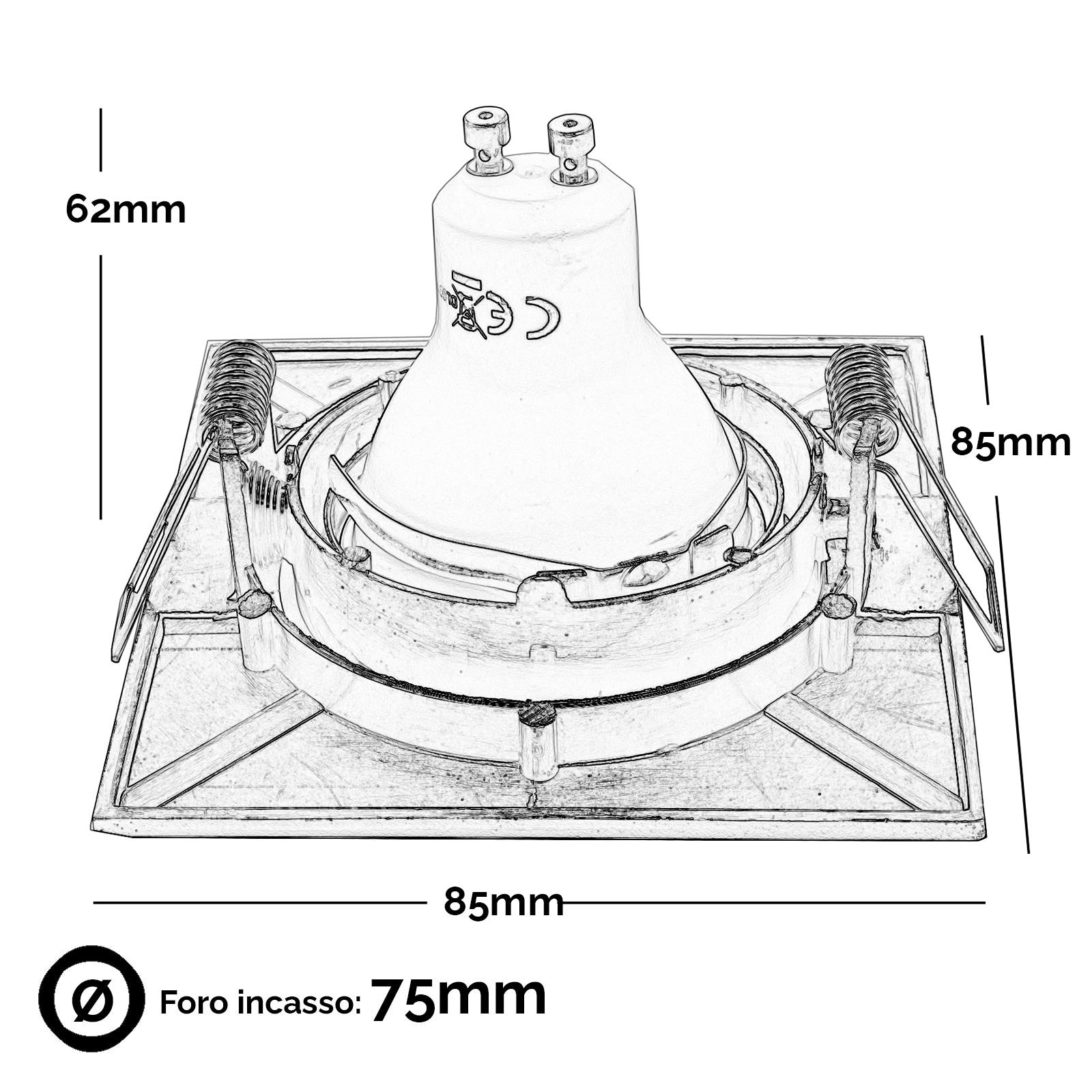 2 PCS faretto dorato orientabile incasso quadrato 75mm luce LED 8W GU10 vetrine negozio cucina corridoio 230V 6000K