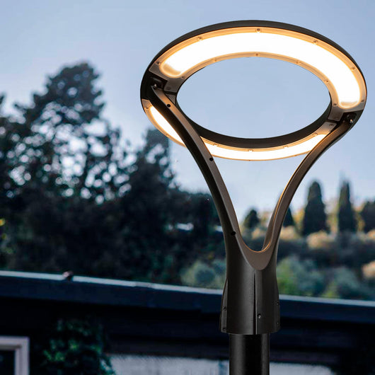 Lampione moderno LED 100W resa 930W cerchio fungo luminoso IP65 design elegante luce esterni giardino cortile 230V 3000K