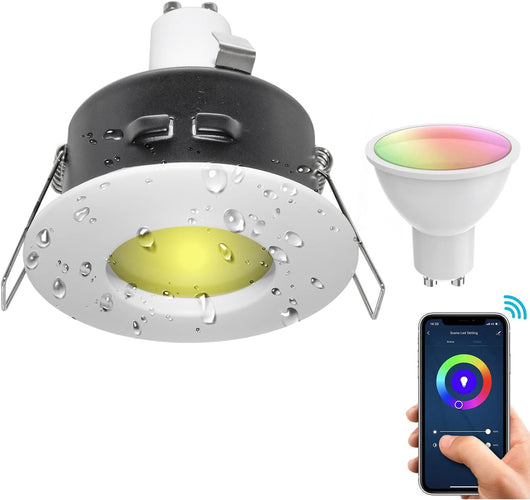 Faretto incasso IP65 SMART WiFi controllo Alexa Google 5W GU10 RGB CCT cromoterapia luci box doccia 230V BIANCO