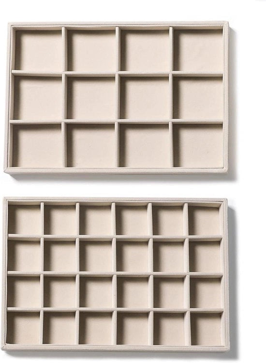 Organizzatore per gioielli di alta gamma - Set di contenitore di archiviazione con specchio - 2 pezzi - Beige