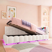 Letto daybed 90x200 cm con rete a doghe, contenitore idraulico, LED, USB e Type-C, senza materasso, bianco