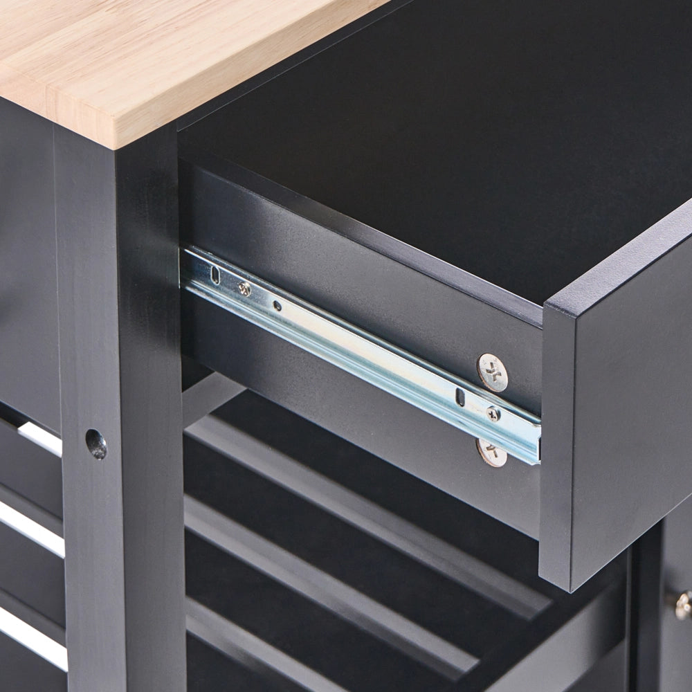 Carrello da cucina in MDF bianco con ripiano in legno chiaro Scaffali per armadietto con rotelle Cassettiera scandinava