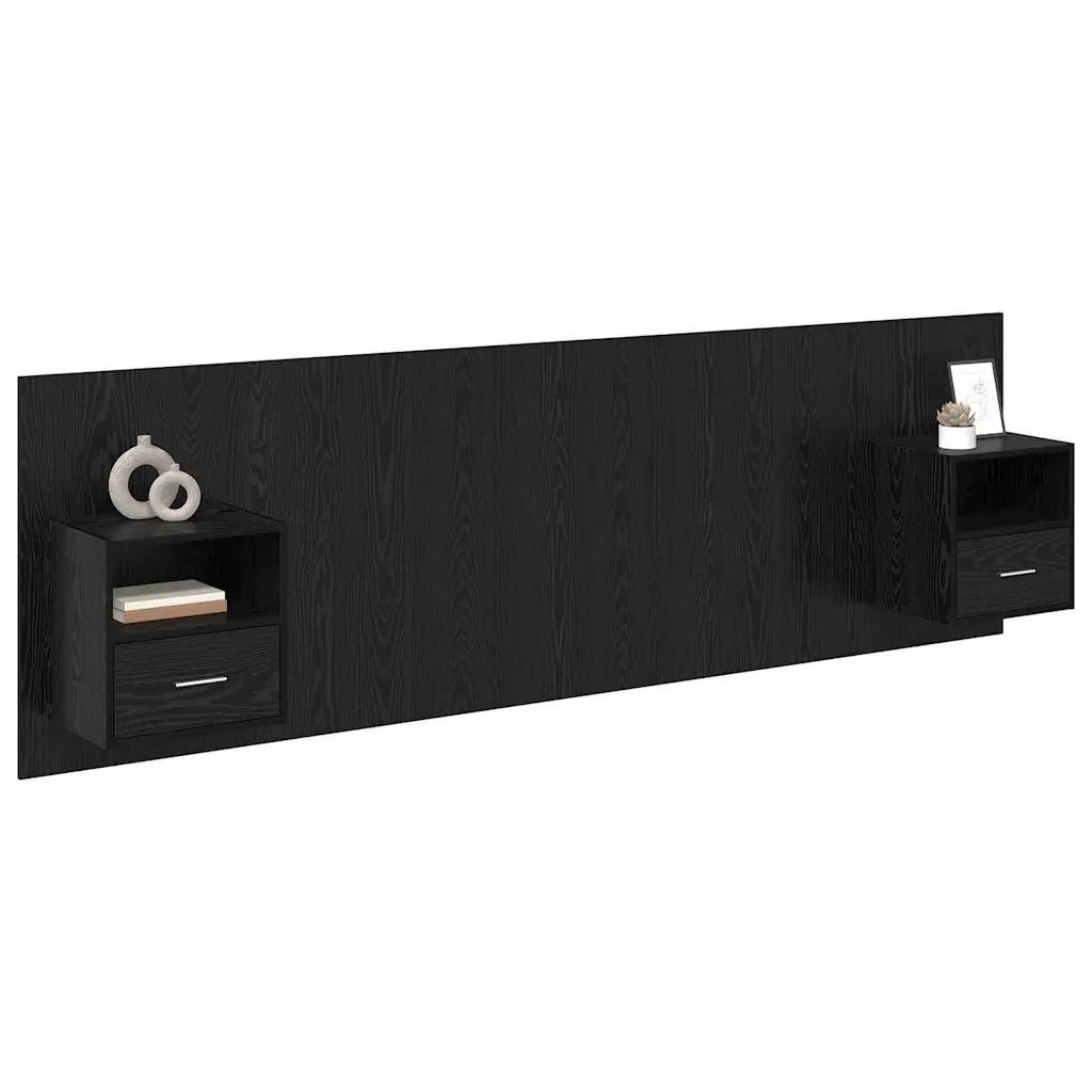 Testiera | Testata con Comodino 3 pcs Rovere Nero Legno multistrato