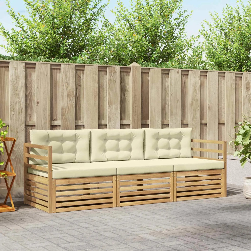 Set di divani da esterno 3 pcs Bianco e Crema Poliestere