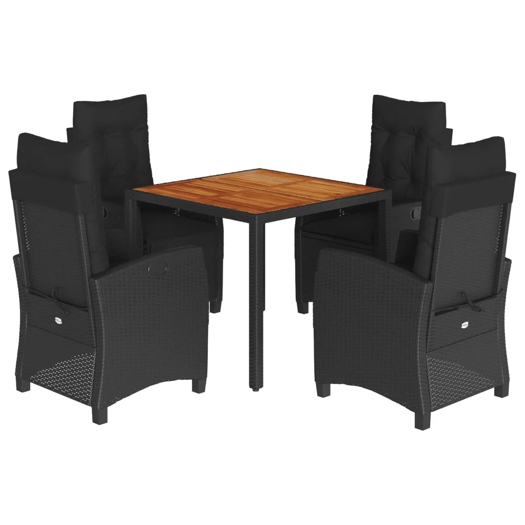 Set da Pranzo da Giardino 5 pz Nero con Cuscini in Polyrattan 3212664