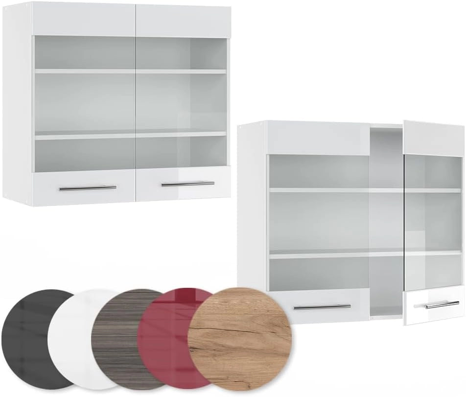 Mobile da cucina in vetro Fame-Line, Bianco lucido, 80 cm, per la combinazione con altri moduli della serie Fame-Line