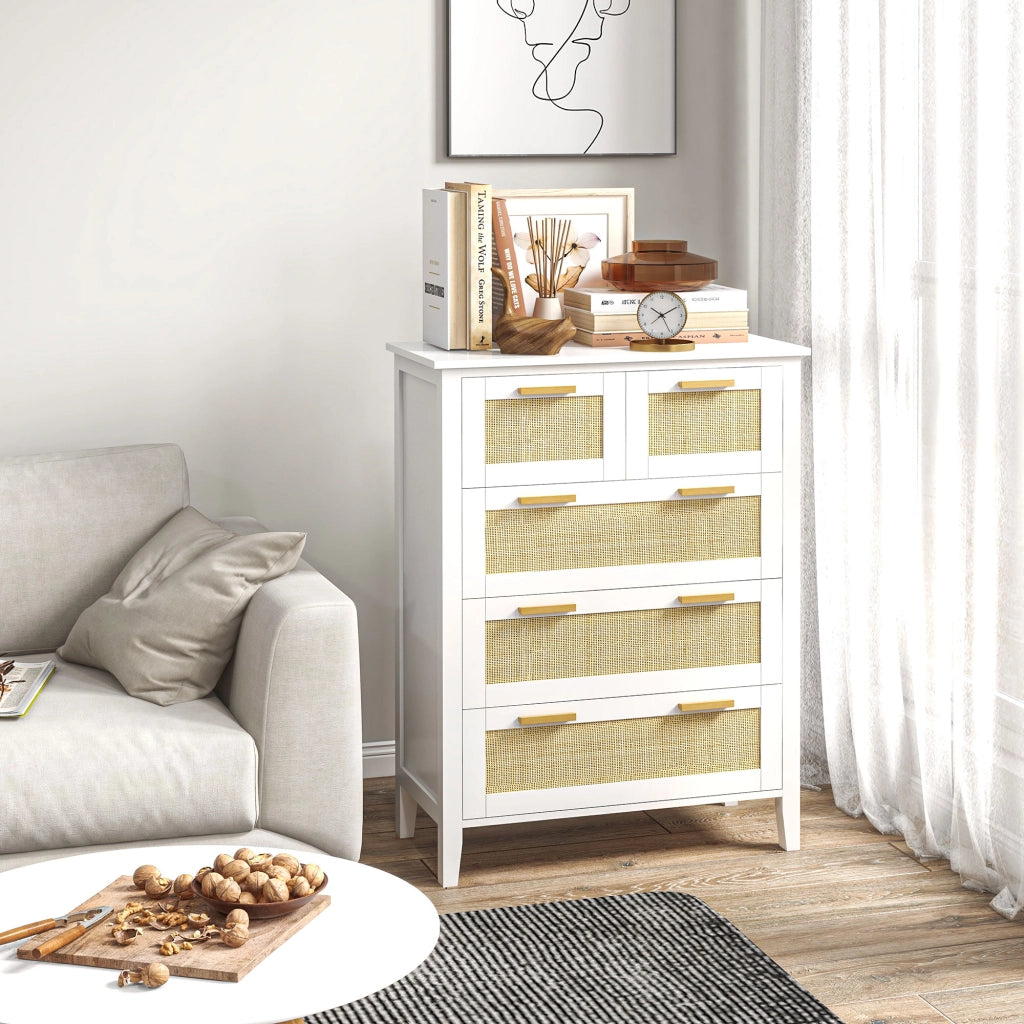Cassettiera 5 Cassetti Legno Massello Griglia Metallo ¨C Zephmum ¨C Bianco 77x37x104 cm