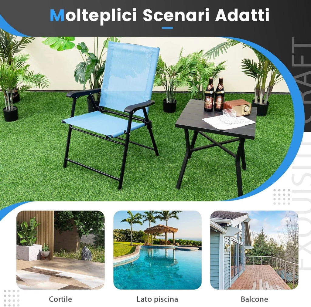 Set di 2/4 Sedie Pieghevoli da Giardino, Sedie Portatili con Braccioli e Struttura in Metallo, Sedie da Esterno Giardino Campeggio,Portata 150 kg (4, Blu, 65 x 60 x 93 cm)