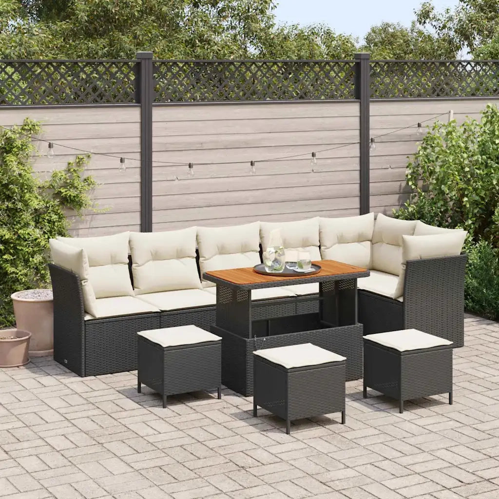 Set Divano da Giardino con cuscino 10 pcs Nero e crema 3363460