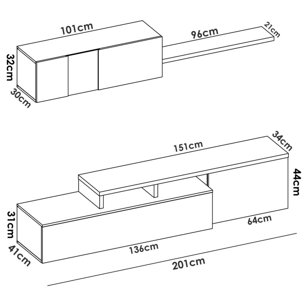 Parete attrezzata Axayazala, Set da soggiorno modulare ad angolo, Mobile salotto porta TV multiposizione, 201x41h180 cm, Bianco e Rovere