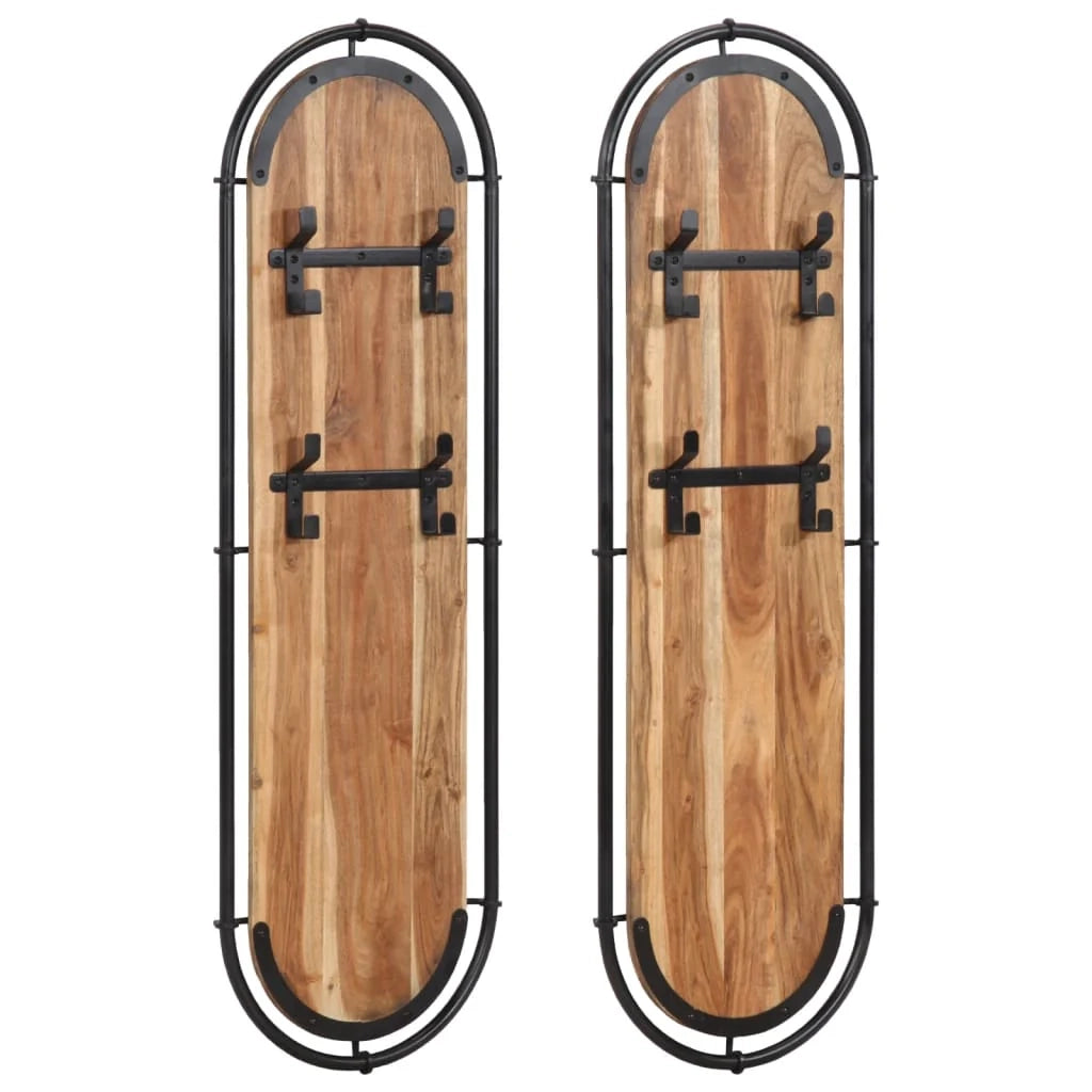 Set di 2 pratici appendiabiti da parete 34 x 110 cm salvaspazio design moderno in legno di acacia marrone 02_0057621