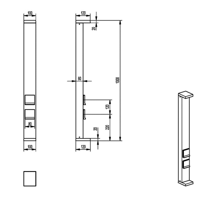LERNA 1000 Colonnina elettrica multipresa lampione LED 6W CCT 3000K 4000K IP65 2 prese corrente luce giardino garage 230V 100cm