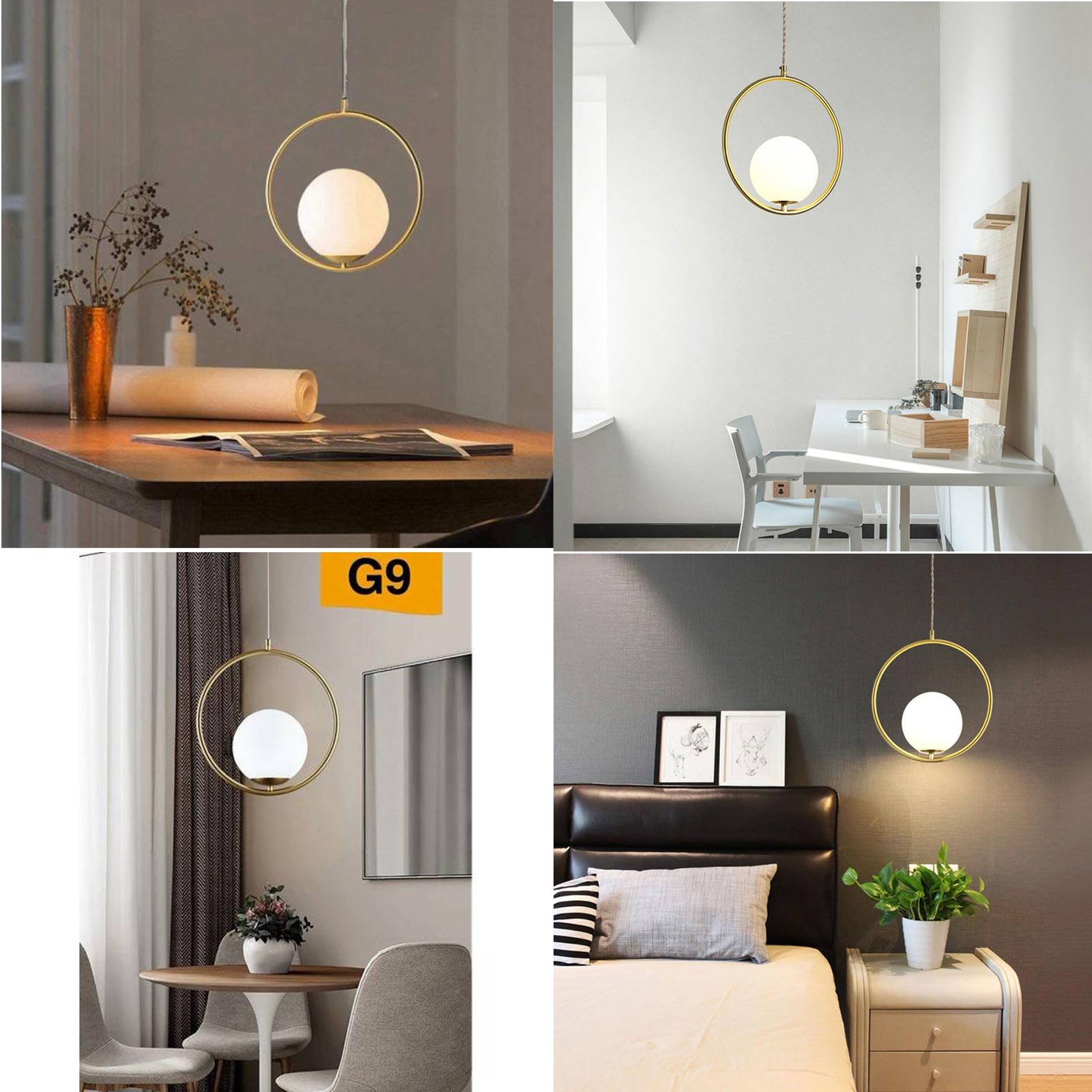 Lampadario bronzo sospensione LED cerchio pendente G9 paralume globo vetro luce tavolo cucina soggiorno ristorante 230V