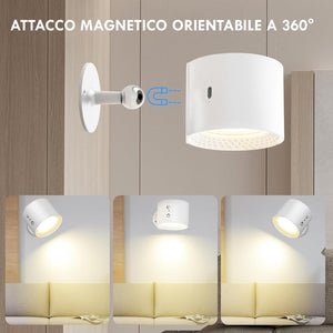 Applique da parete magnetico ricaricabile USB doppio LED 5W CCT dimmerabile lampada lettura orientabile senza fili luce comodino BIANCO