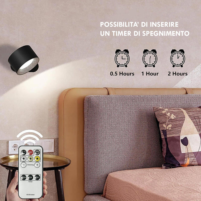Applique da parete magnetico ricaricabile USB doppio LED 5W CCT dimmerabile lampada lettura orientabile senza fili luce comodino NERO