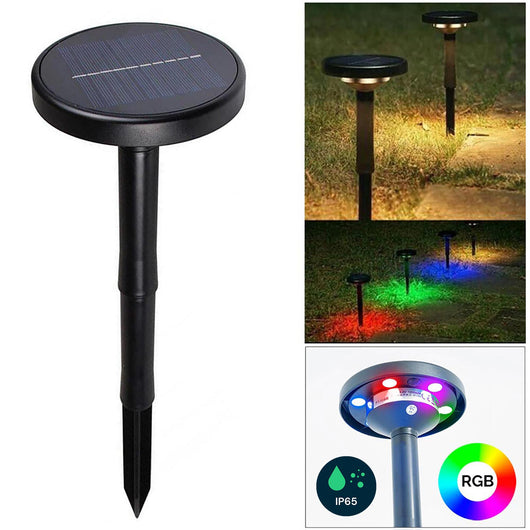 Faretto LED RGB solare ricaricabile picchetto segnapassi crepuscolare IP65 effetti luce colorata esterni decorazione giardino