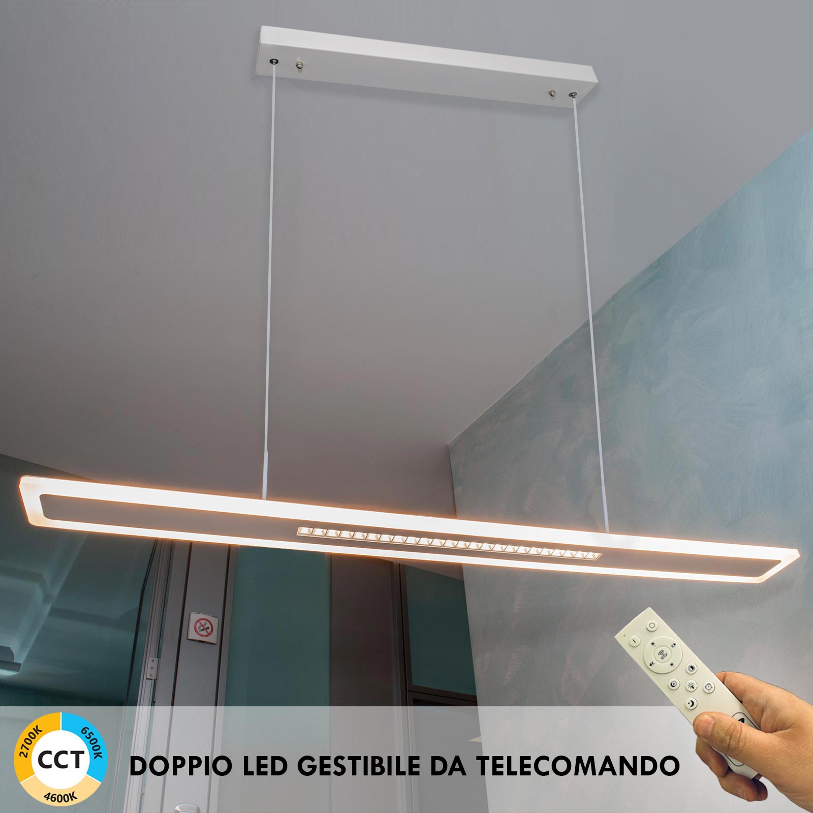 Lampadario moderno ufficio lampada pendente LED 70W CCT doppio LED con telecomando luce dimmerabile sospensione studio 230V BIANCO