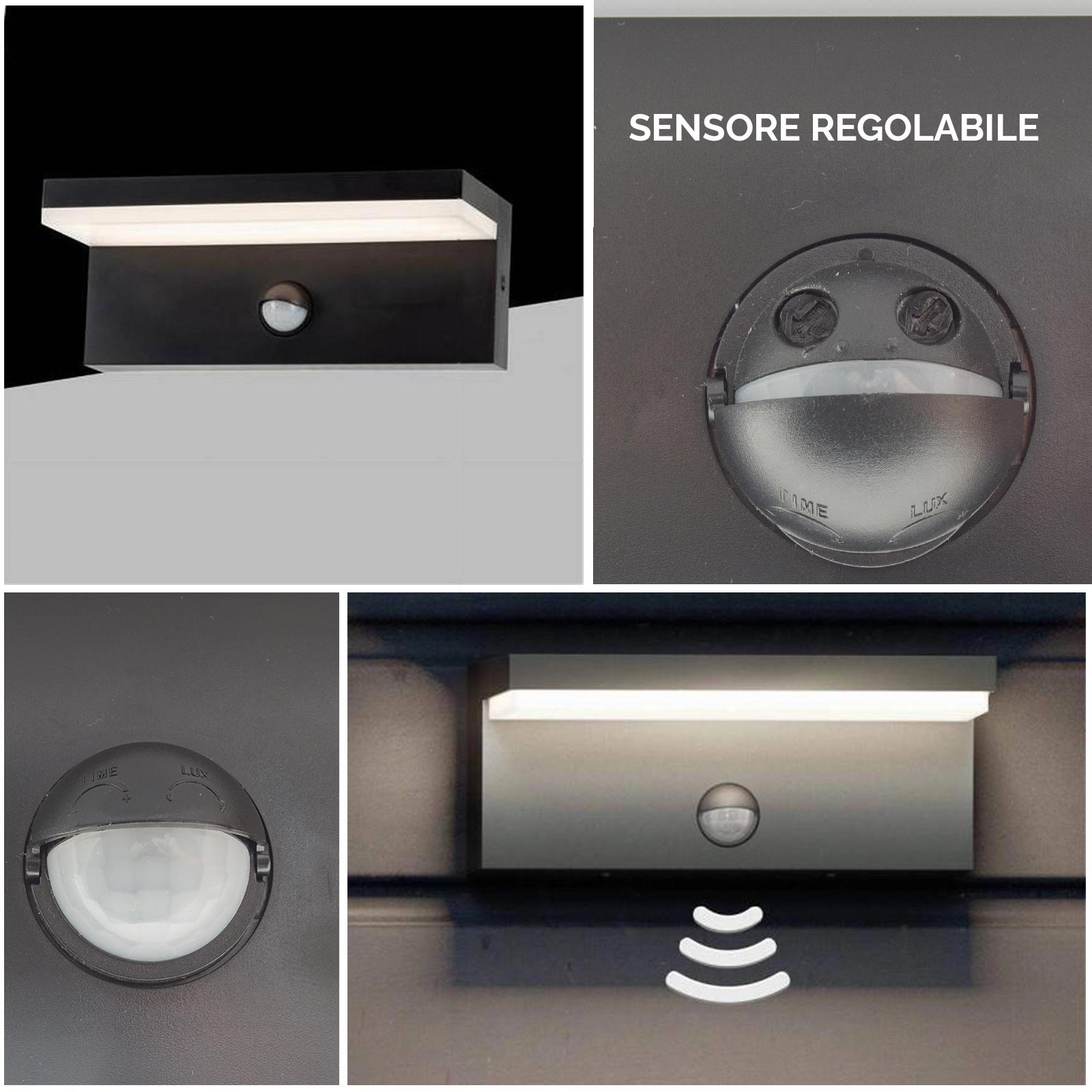 Applique esterno da parete con sensore LED CCT SWITCH 10W impermeabile IP54 luce muro giardino ingresso garage parcheggio COLORE NERO