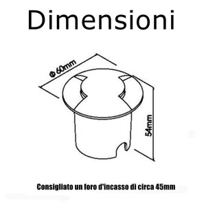 Mini faretto calpestabile nero incasso radente 2 luci IP67 LED 1W doppia finestra basso consumo segnapassi giardino viale 230V 3000K