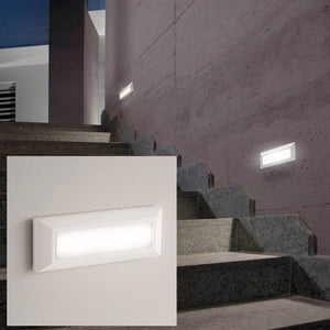 Faretto segnapassi esterno LED 6W CCT lampada bianca rettangolare parete muro IP65 switch 3 temperature luce garage scale 230V
