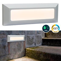 Faretto segnapassi esterno LED 6W CCT lampada bianca rettangolare parete muro IP65 switch 3 temperature luce garage scale 230V