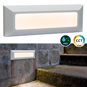Faretto segnapassi esterno LED 6W CCT lampada bianca rettangolare parete muro IP65 switch 3 temperature luce garage scale 230V