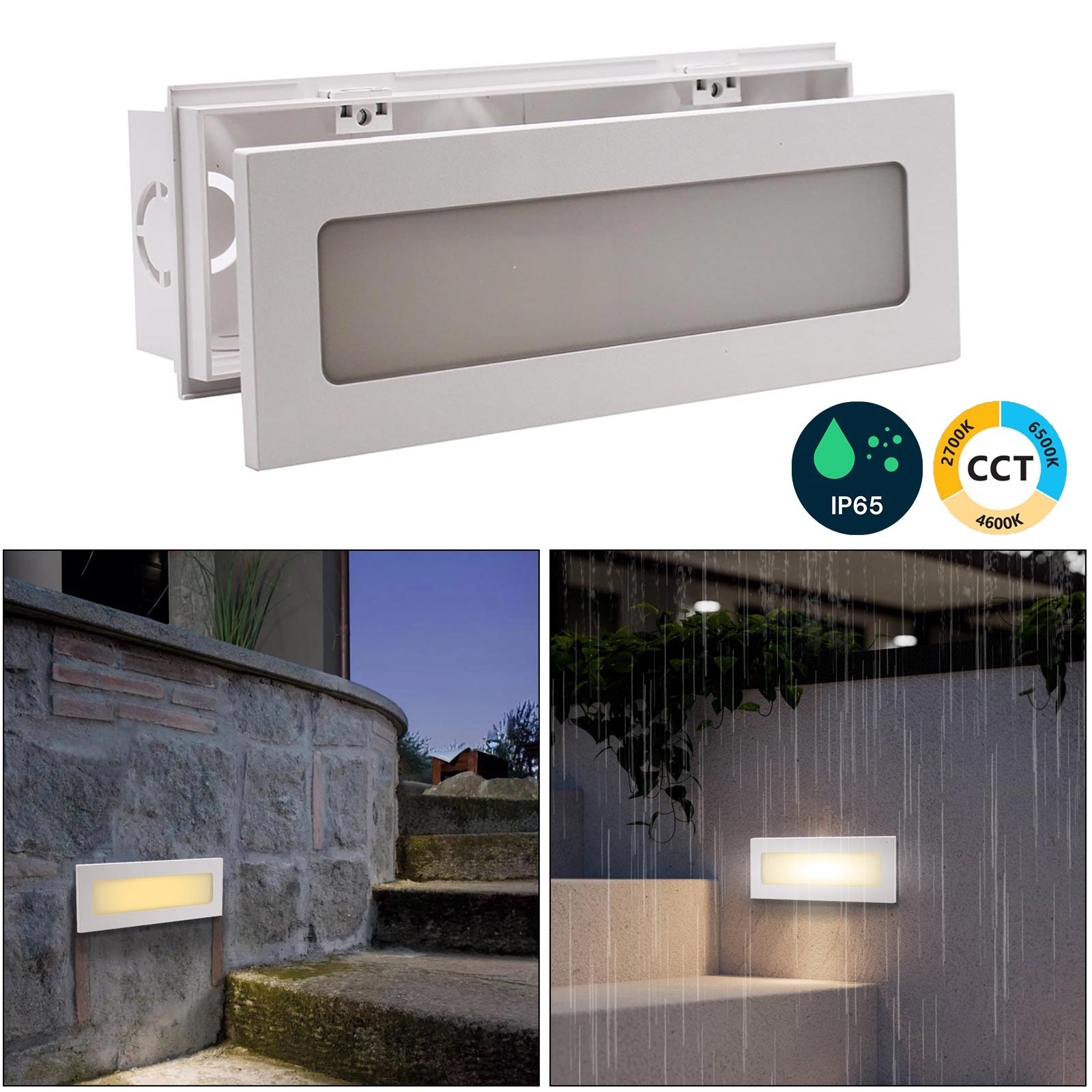 Faretto segnapassi LED 6W CCT incasso rettangolare parete IP65 moderno lampada muro luce viale giardino esterni 230V BIANCO