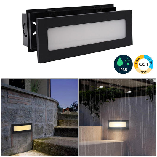 Faretto segnapassi LED 6W CCT incasso rettangolare parete IP65 moderno lampada muro luce viale giardino esterni 230V NERO