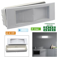Lampada emergenza parete LED 5W luce sicurezza incasso moderna ricaricabile pittogrammi exit uscita ufficio negozio 230V