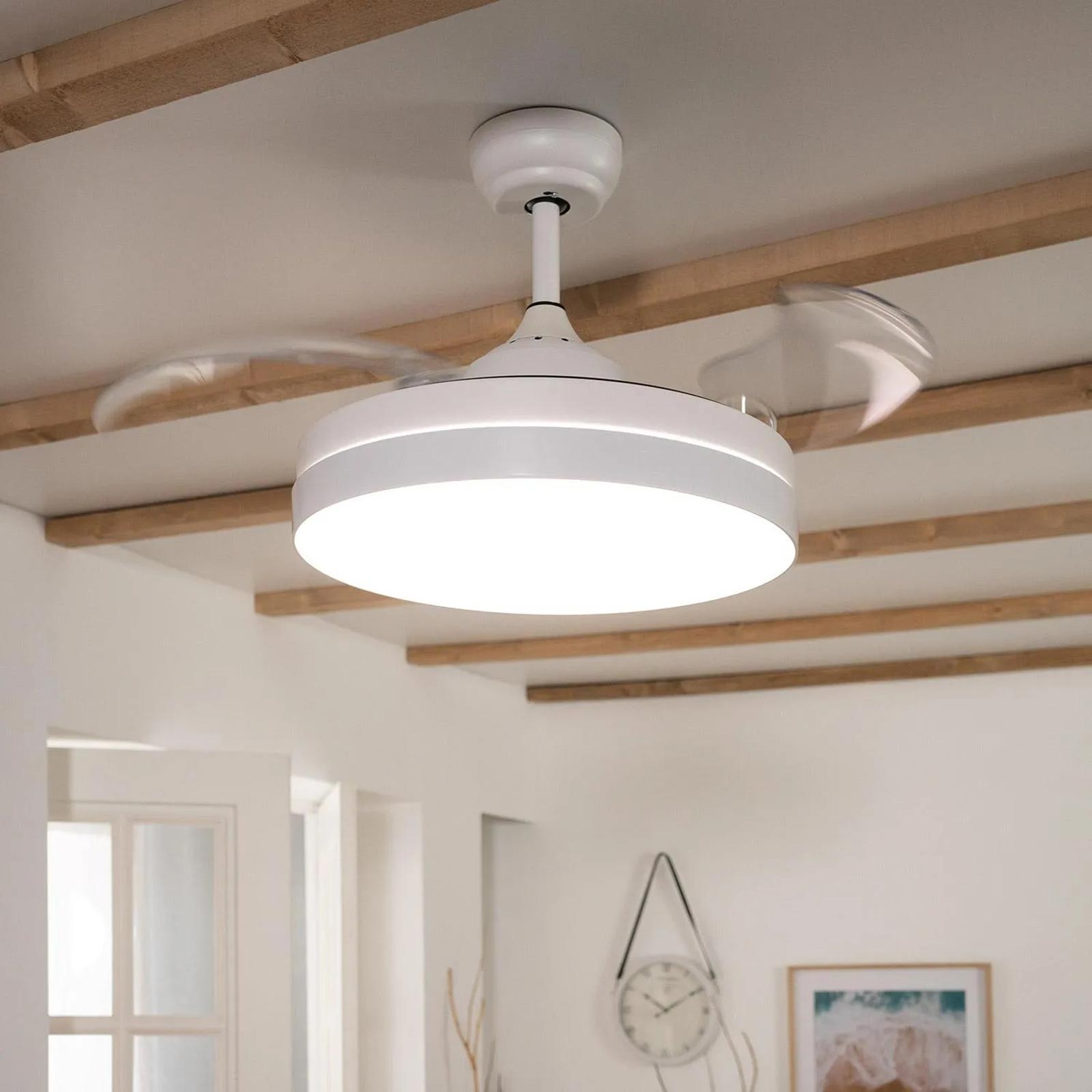 Lampada Ventilatore da Soffitto con Luce e pale retrattili 70W Silenzioso Telecomando e Motore DC Camera Letto