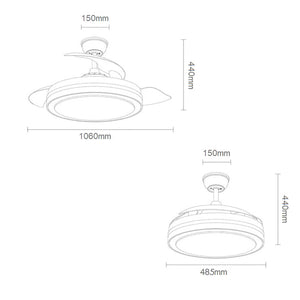 Lampada Ventilatore da Soffitto con Luce e pale retrattili 70W Silenzioso Telecomando e Motore DC Camera Letto